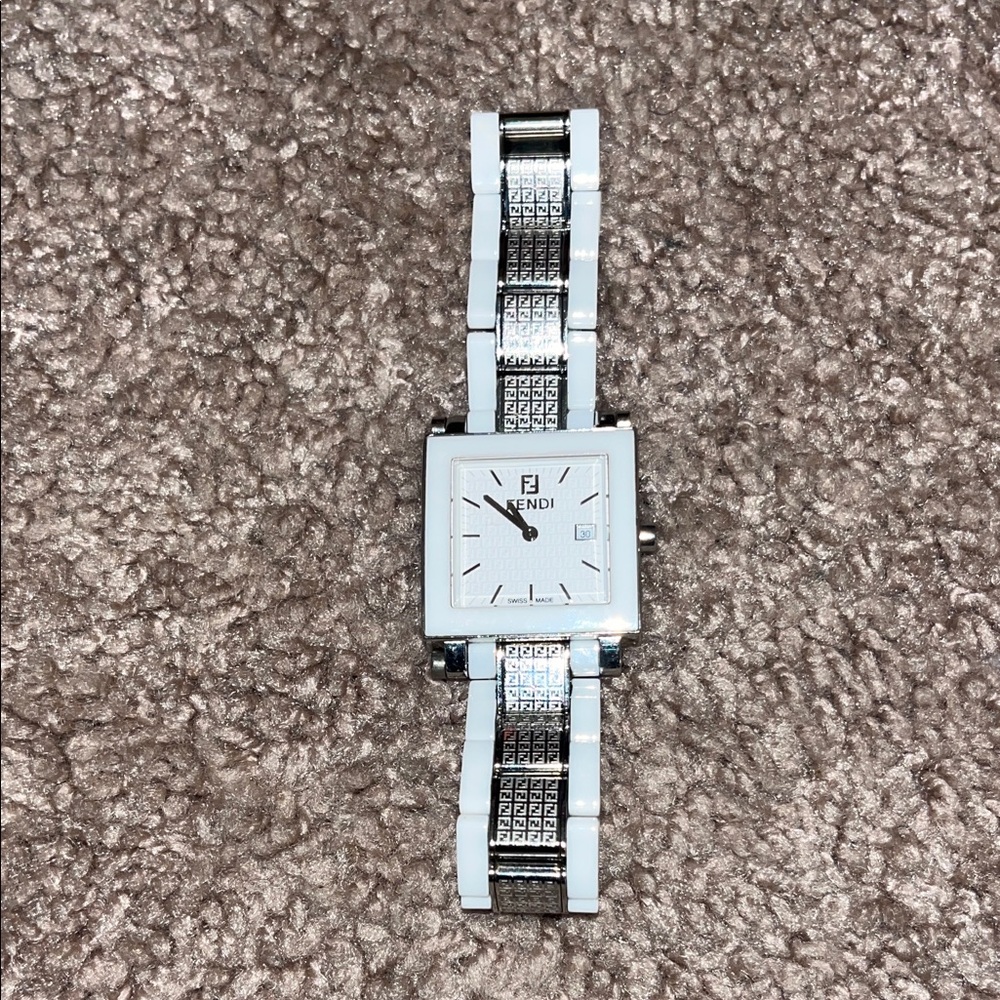 Fendi Metallic Silver Square Watch